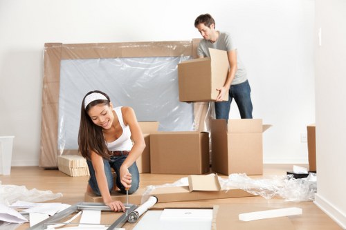 Van loading boxes for a Clapham move near residential flats