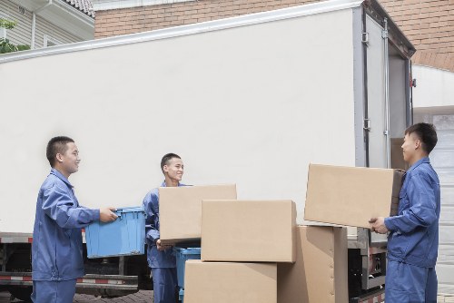 Office furniture and equipment being prepared for relocation in Clapham