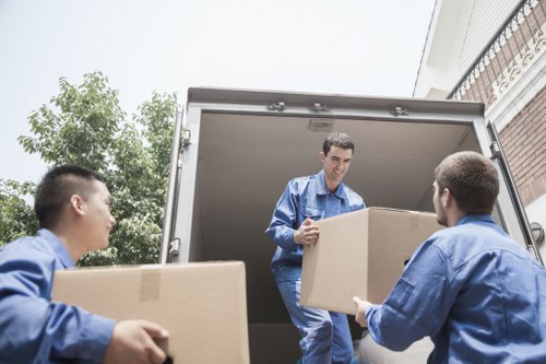 Commercial removals vehicle outside a Clapham business property