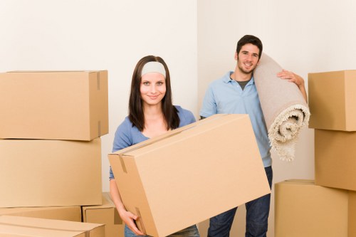 Packed boxes and furniture ready for transport in Clapham
