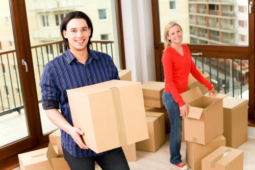 Office relocation process with careful loading and transport